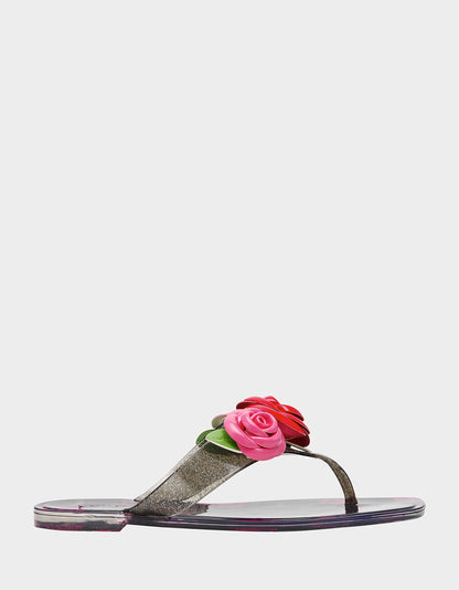 Betsey Johnson Featured - TRENTEN Black Rose Jelly Thong Strappy Women's Sandal