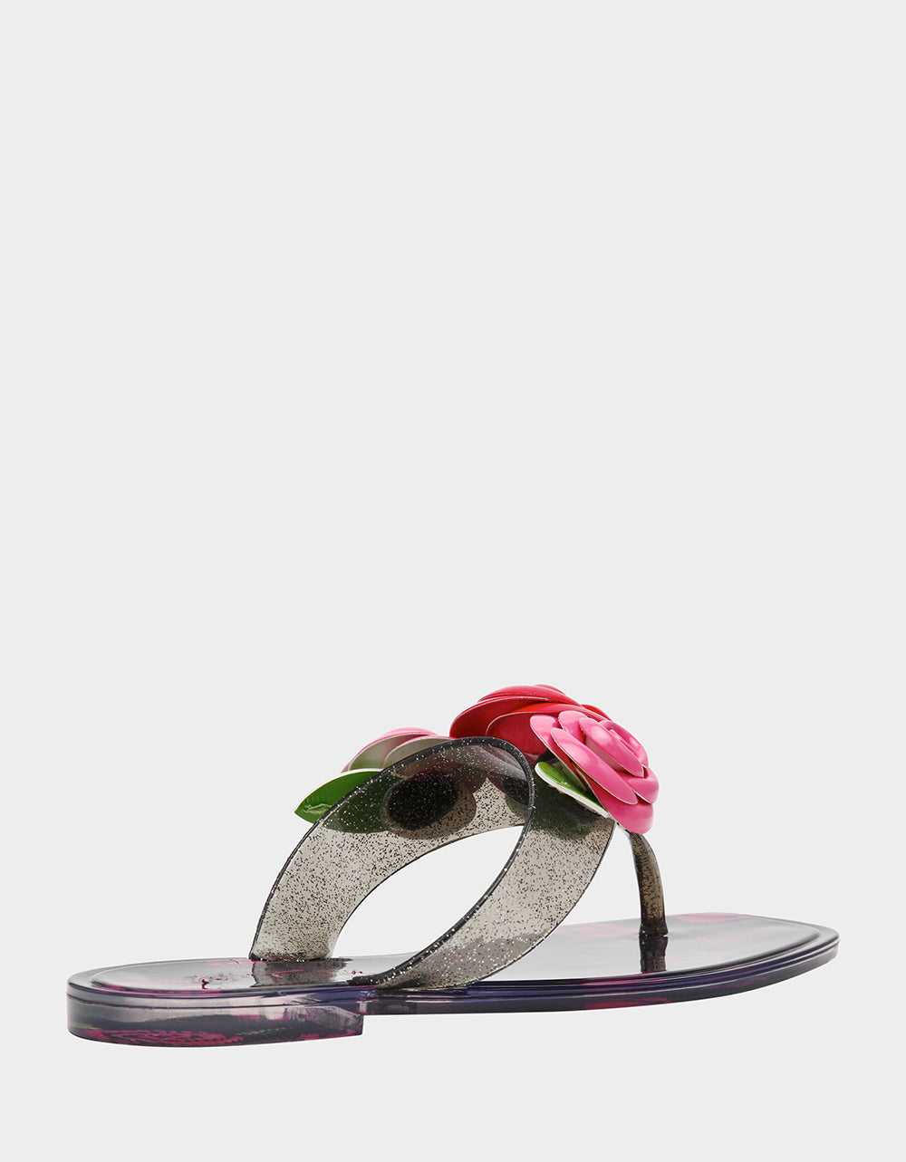 Betsey Johnson Featured - TRENTEN Black Rose Jelly Thong Strappy Women's Sandal
