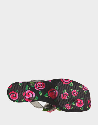 Betsey Johnson Featured - TRENTEN Black Rose Jelly Thong Strappy Women's Sandal