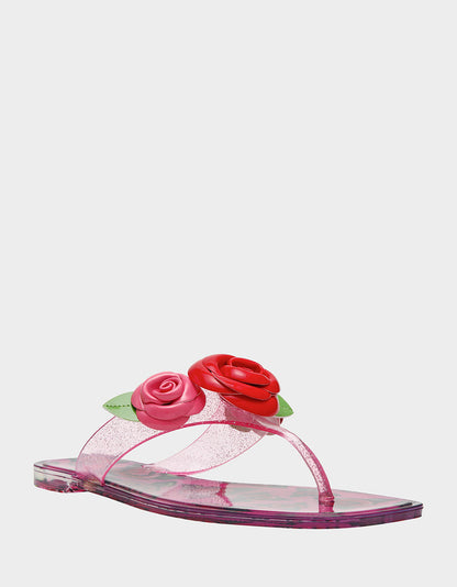 Betsey Johnson Featured - TREN01S5 FUSHIA ROSE Jelly Thong Strappy Women's Sandal