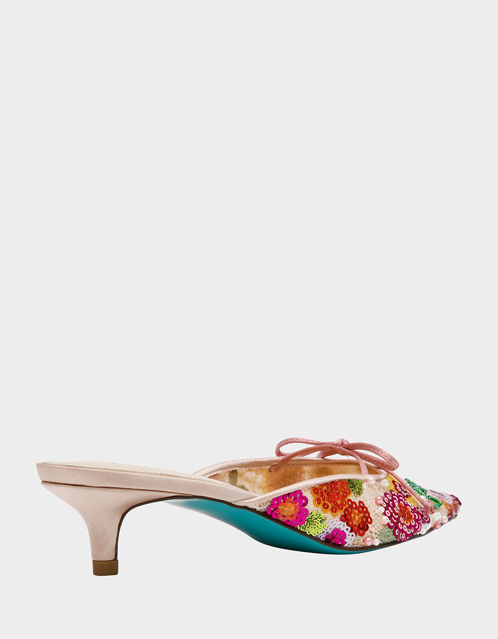 Betsey Johnson Smart Buy - KEELY Nude Floral Pointed-Toe Mule Embellished Women's Kitten Heel