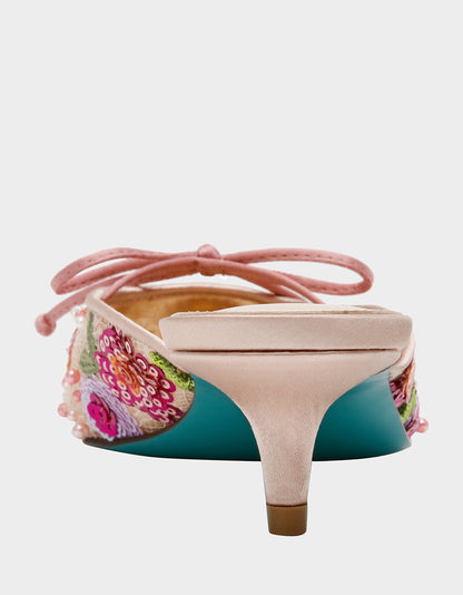 Betsey Johnson Smart Buy - KEELY Nude Floral Pointed-Toe Mule Embellished Women's Kitten Heel
