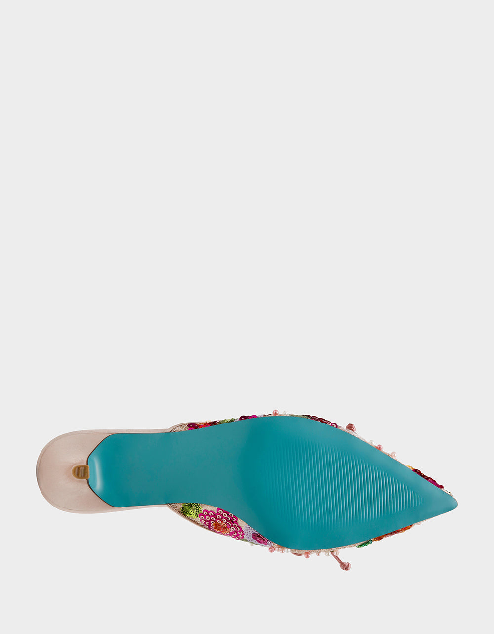 Betsey Johnson Smart Buy - KEELY Nude Floral Pointed-Toe Mule Embellished Women's Kitten Heel