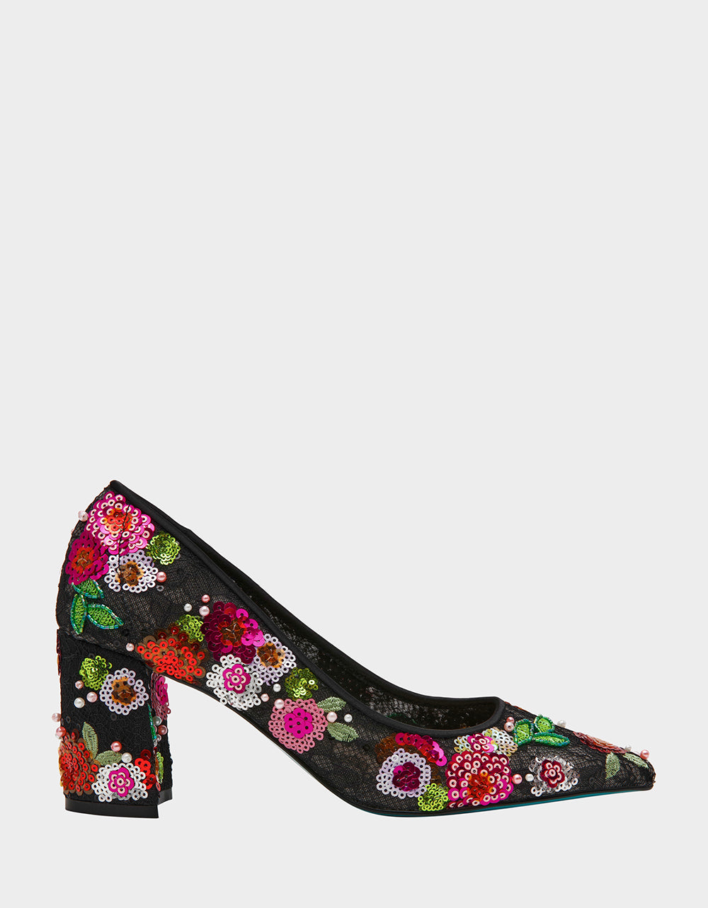 Betsey Johnson Smart Buy - CYRUS Black Floral Pointed-Toe Sequin Embellished Women's Heel