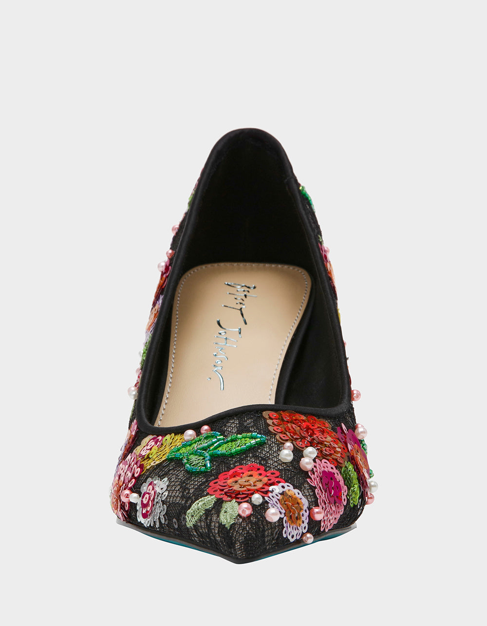 Betsey Johnson Smart Buy - CYRUS Black Floral Pointed-Toe Sequin Embellished Women's Heel