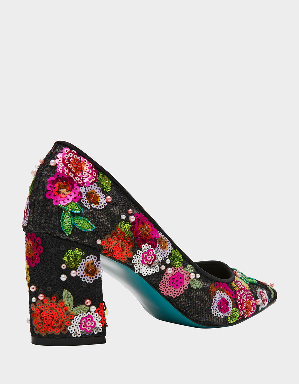 Betsey Johnson Smart Buy - CYRUS Black Floral Pointed-Toe Sequin Embellished Women's Heel