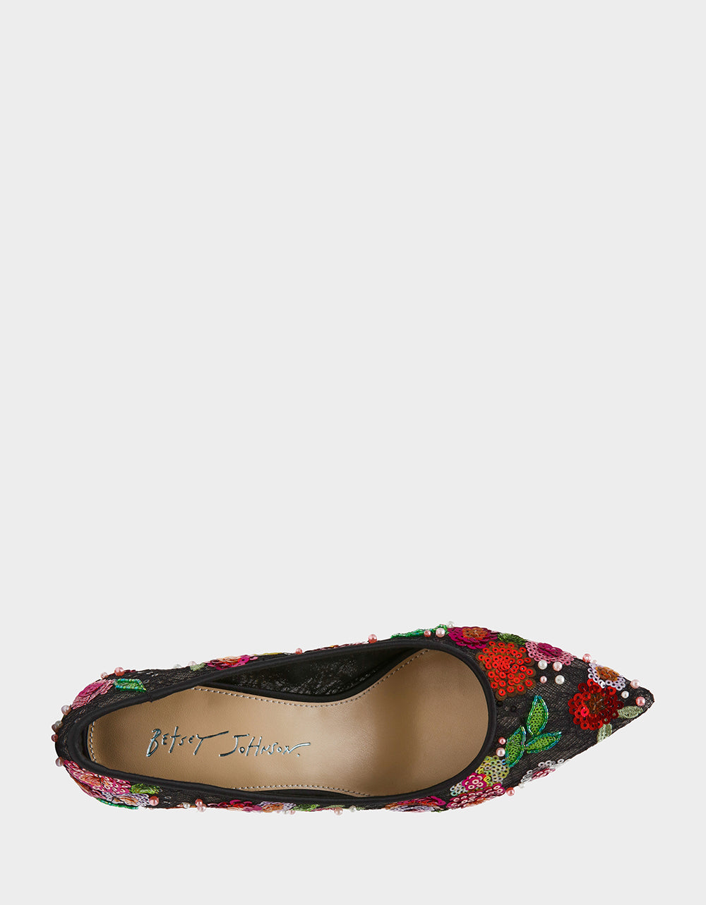 Betsey Johnson Smart Buy - CYRUS Black Floral Pointed-Toe Sequin Embellished Women's Heel