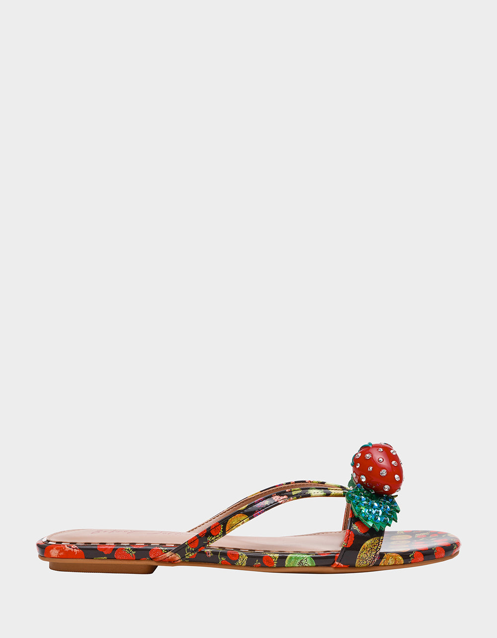 Betsey Johnson Signature - GARRIK BLACK MULTI Women's Thong Strappy Fruit Printed Sandal