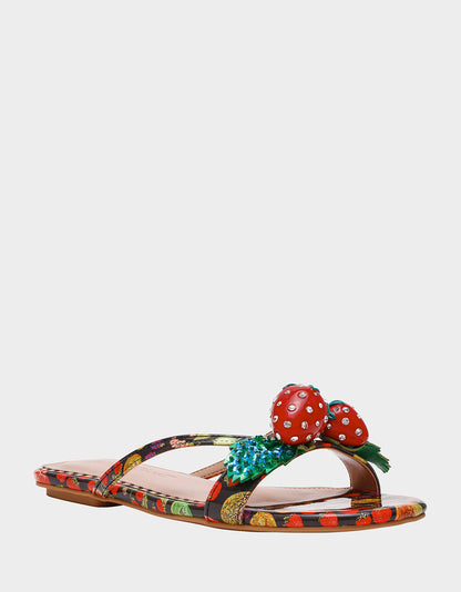 Betsey Johnson Signature - GARRIK BLACK MULTI Women's Thong Strappy Fruit Printed Sandal