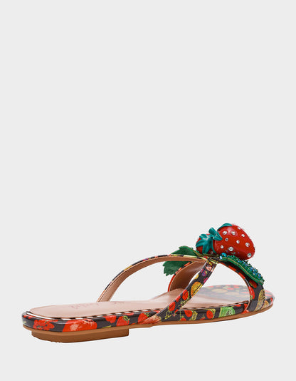 Betsey Johnson Signature - GARRIK BLACK MULTI Women's Thong Strappy Fruit Printed Sandal