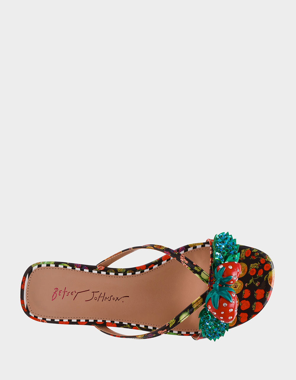 Betsey Johnson Signature - GARRIK BLACK MULTI Women's Thong Strappy Fruit Printed Sandal