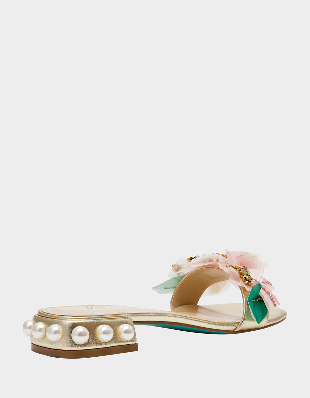 Betsey Johnson Discount - ROSIA Light Gold Flower Embellished Pearl Square-Toe Women's Block Heel