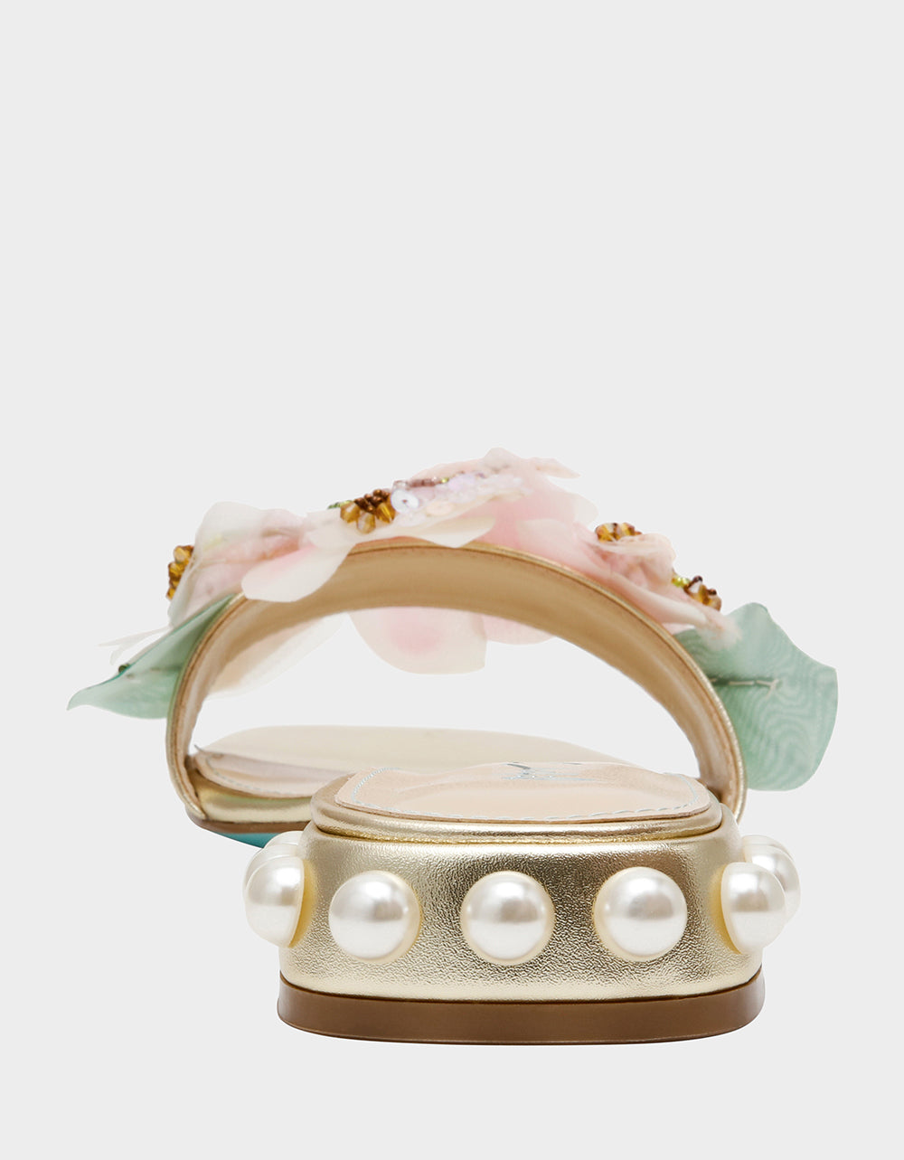 Betsey Johnson Discount - ROSIA Light Gold Flower Embellished Pearl Square-Toe Women's Block Heel