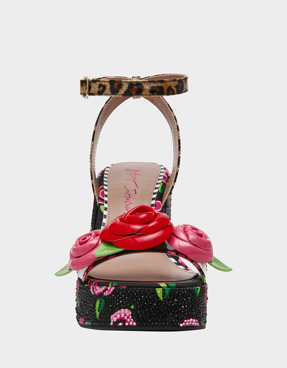 Betsey Johnson Popular - LIZZETE Black Rose Platform Flowers Embellished Women's Wedge Heel