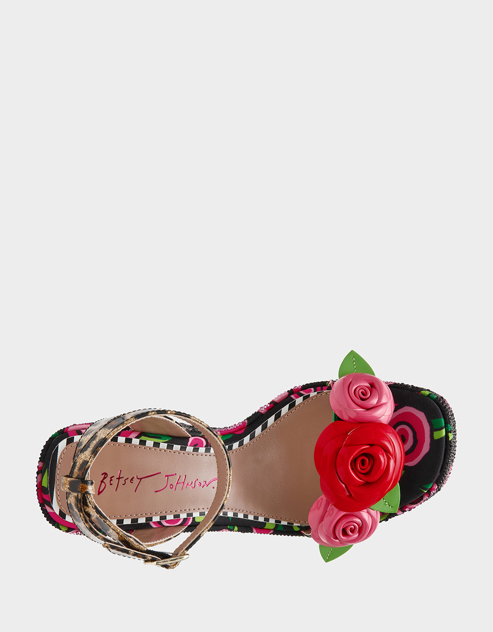 Betsey Johnson Popular - LIZZETE Black Rose Platform Flowers Embellished Women's Wedge Heel