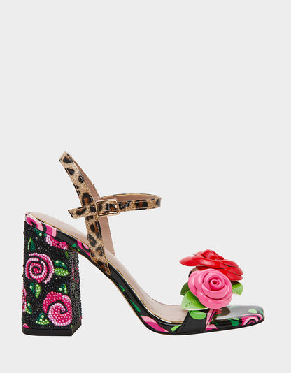 Betsey Johnson Best Seller - KRYSTLE Black Rose Flower Embellished Women's Block Heel