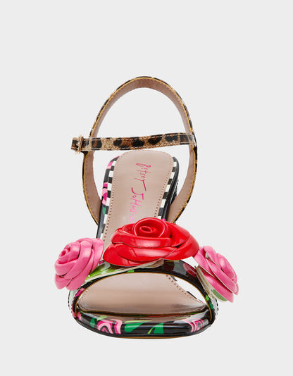 Betsey Johnson Best Seller - KRYSTLE Black Rose Flower Embellished Women's Block Heel