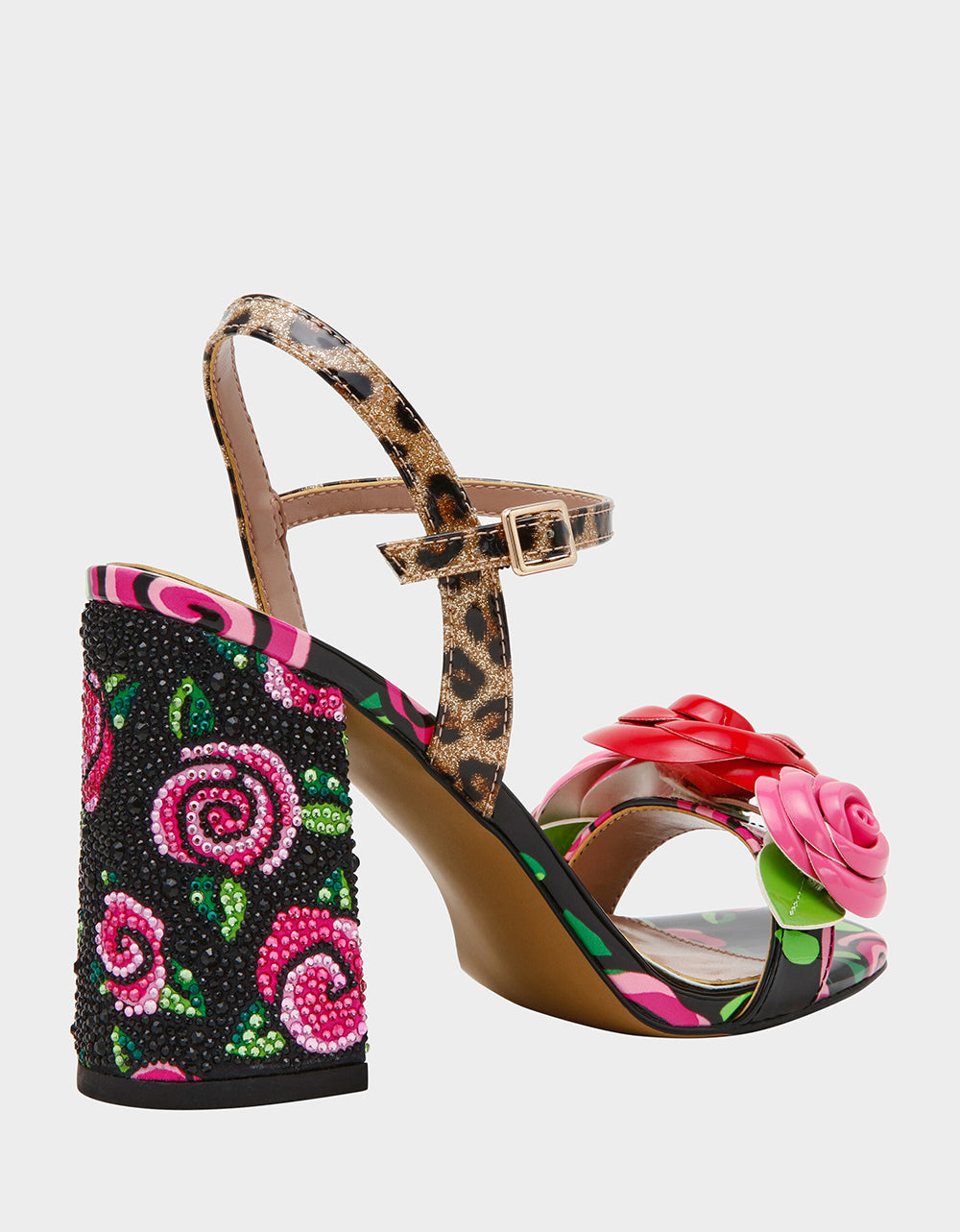 Betsey Johnson Best Seller - KRYSTLE Black Rose Flower Embellished Women's Block Heel