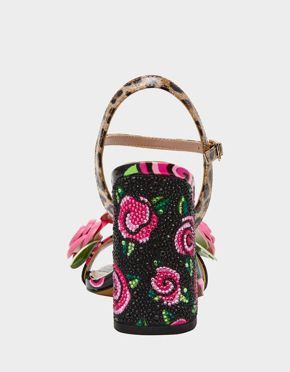 Betsey Johnson Best Seller - KRYSTLE Black Rose Flower Embellished Women's Block Heel