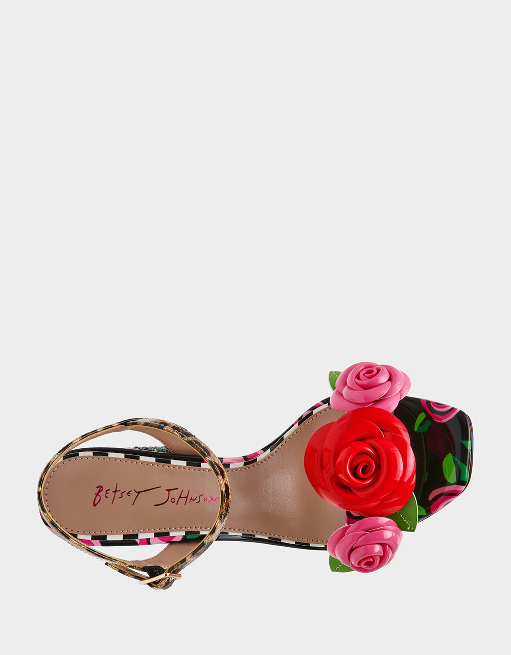 Betsey Johnson Best Seller - KRYSTLE Black Rose Flower Embellished Women's Block Heel