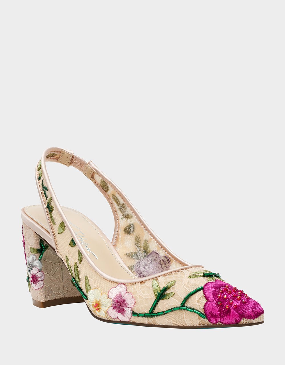 Betsey Johnson Sale - LIRA BLUSH MULTI FLORAL Pointed-Toe Slingback Mesh Women's Heel