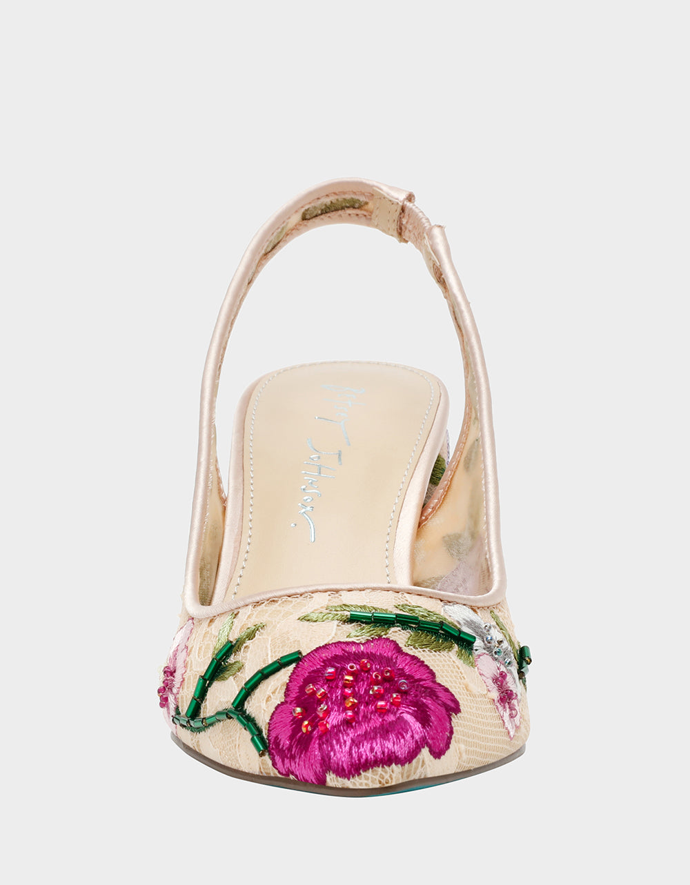 Betsey Johnson Sale - LIRA BLUSH MULTI FLORAL Pointed-Toe Slingback Mesh Women's Heel