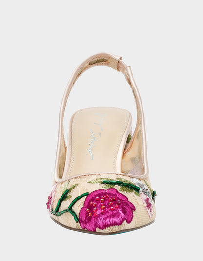 Betsey Johnson Sale - LIRA BLUSH MULTI FLORAL Pointed-Toe Slingback Mesh Women's Heel
