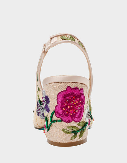 Betsey Johnson Sale - LIRA BLUSH MULTI FLORAL Pointed-Toe Slingback Mesh Women's Heel