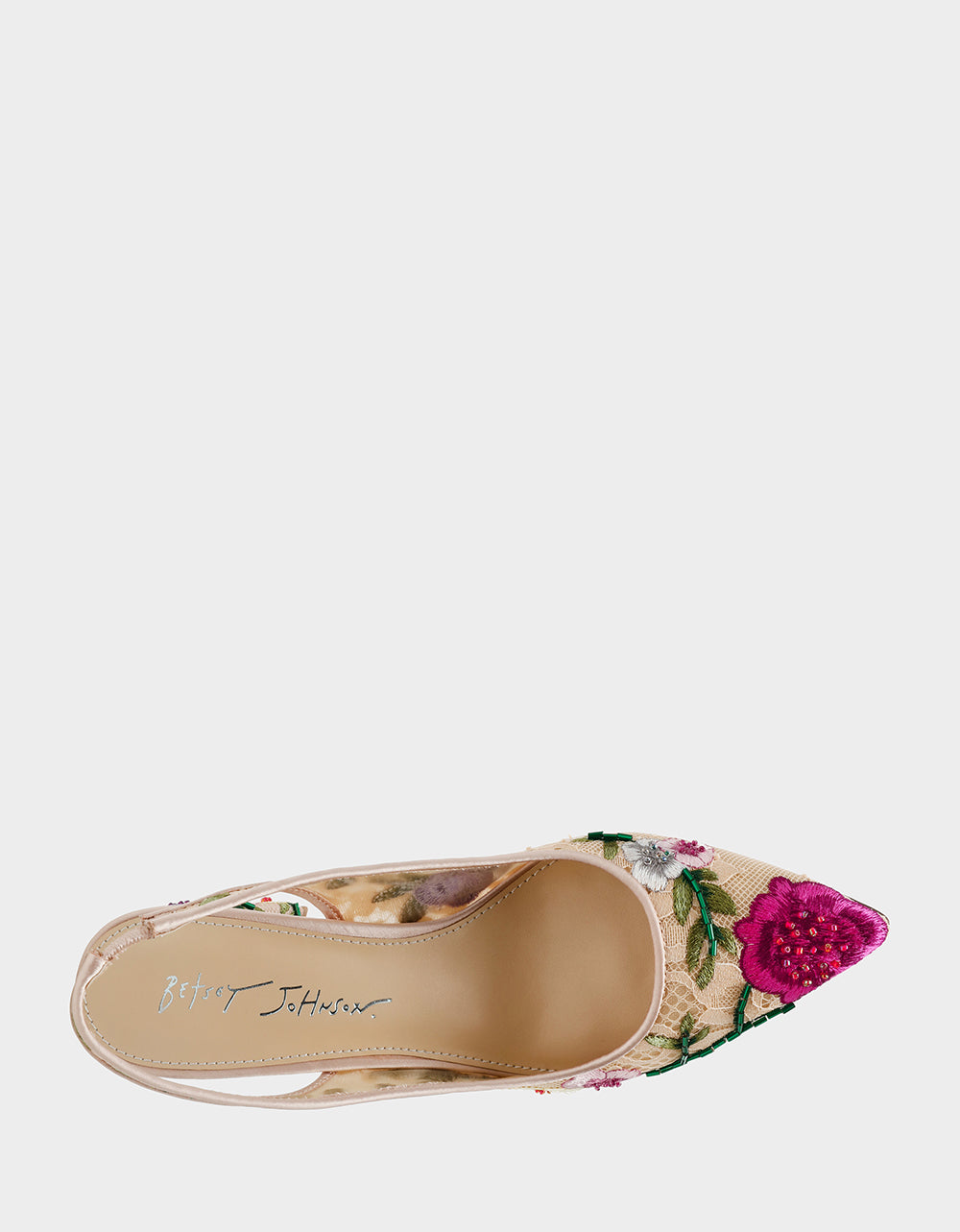 Betsey Johnson Sale - LIRA BLUSH MULTI FLORAL Pointed-Toe Slingback Mesh Women's Heel