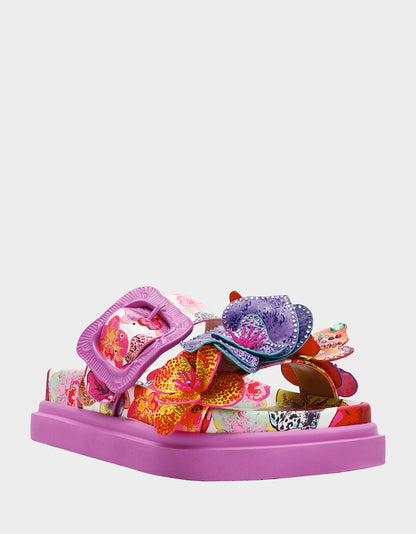 Betsey Johnson Special Offer - LORAYNE WHITE MULTI Women's Footbed Slip-On Sandal with Flower and Butterfly Details