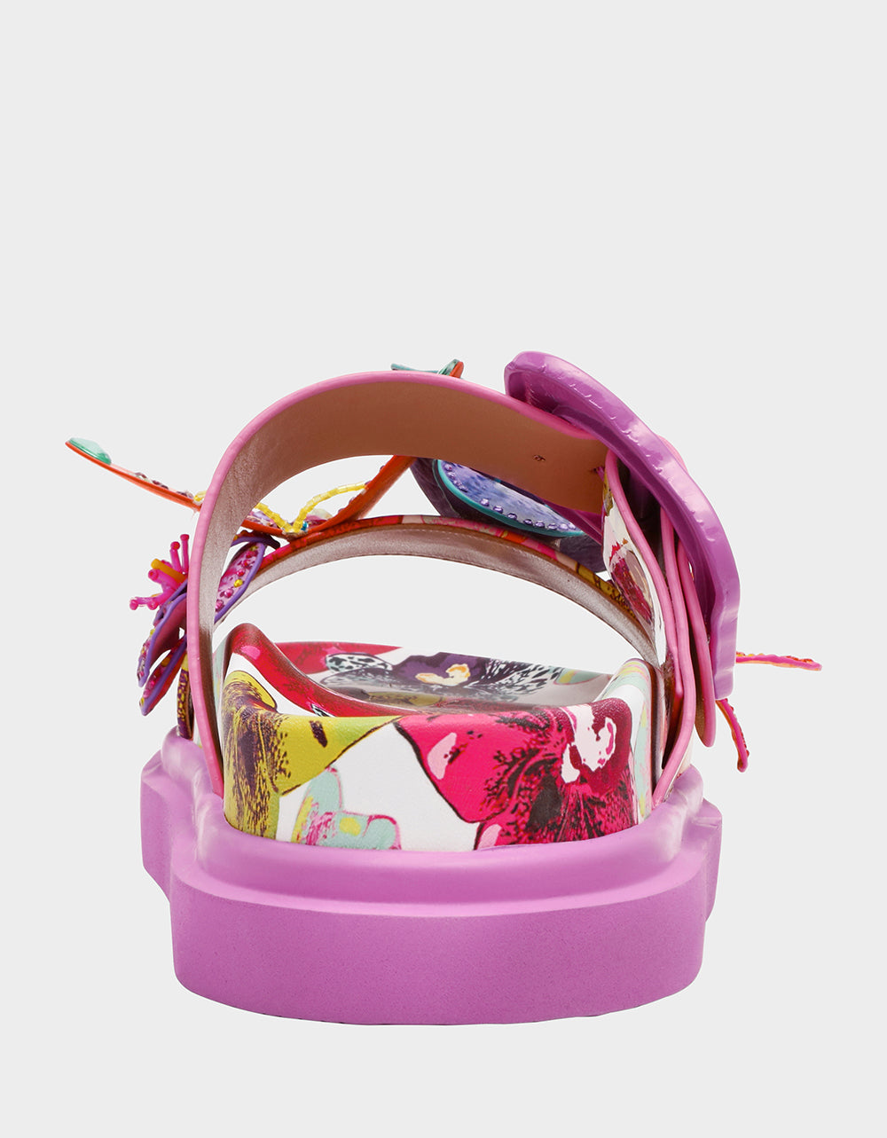Betsey Johnson Special Offer - LORAYNE WHITE MULTI Women's Footbed Slip-On Sandal with Flower and Butterfly Details