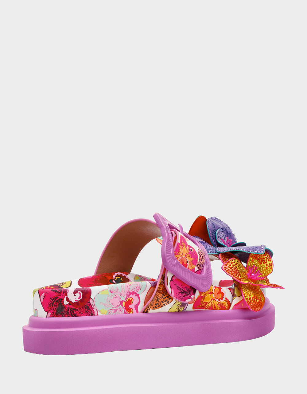 Betsey Johnson Special Offer - LORAYNE WHITE MULTI Women's Footbed Slip-On Sandal with Flower and Butterfly Details