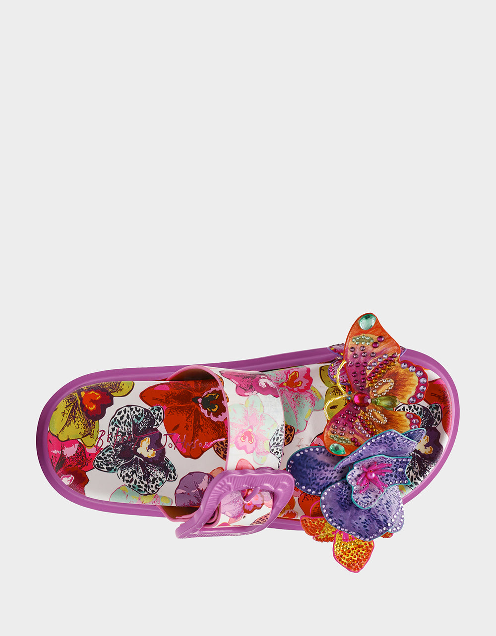 Betsey Johnson Special Offer - LORAYNE WHITE MULTI Women's Footbed Slip-On Sandal with Flower and Butterfly Details
