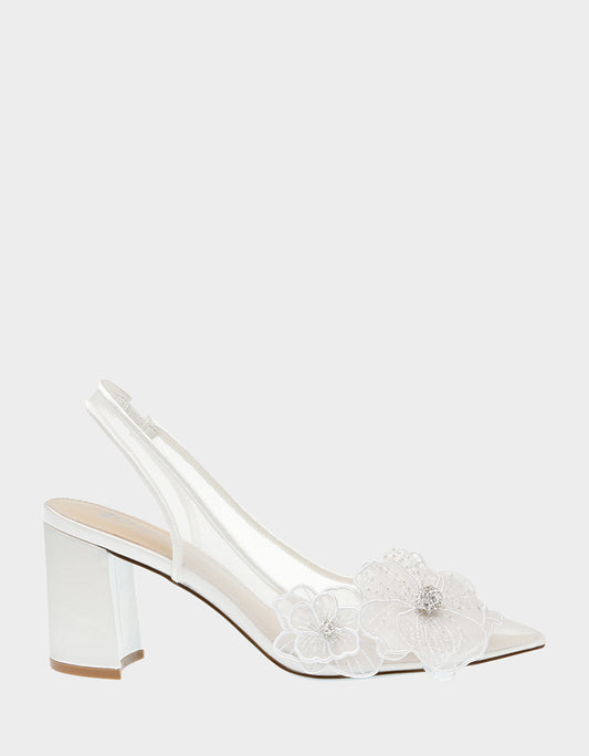 Betsey Johnson Sale - PETRA IVORY Slingback Floral Mesh Block Heel