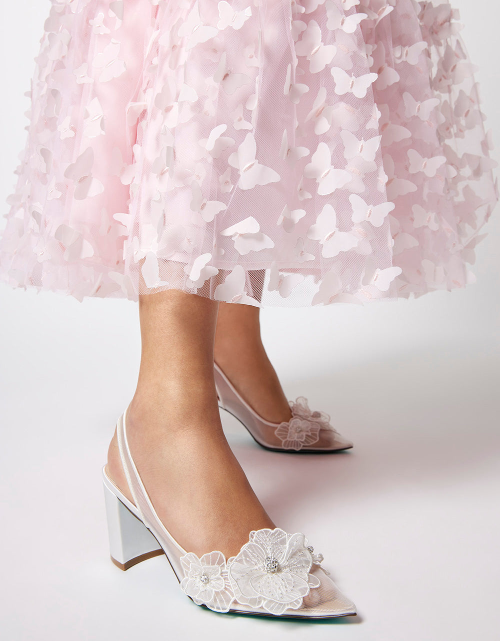 Betsey Johnson Sale - PETRA IVORY Slingback Floral Mesh Block Heel