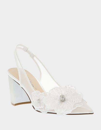 Betsey Johnson Sale - PETRA IVORY Slingback Floral Mesh Block Heel