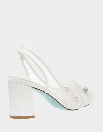 Betsey Johnson Sale - PETRA IVORY Slingback Floral Mesh Block Heel