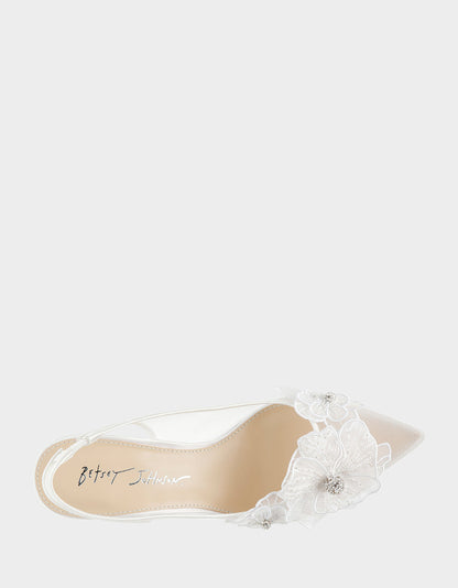 Betsey Johnson Sale - PETRA IVORY Slingback Floral Mesh Block Heel