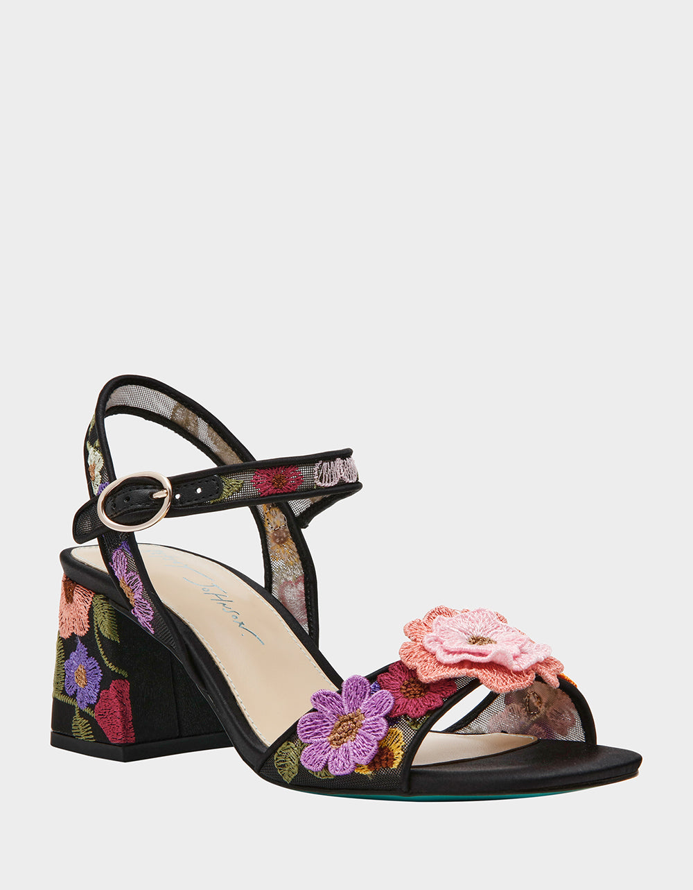 Betsey Johnson Featured - BLARE BLACK FLORAL Square-Toe Slingback Block Heel