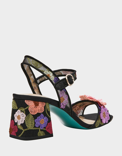 Betsey Johnson Featured - BLARE BLACK FLORAL Square-Toe Slingback Block Heel
