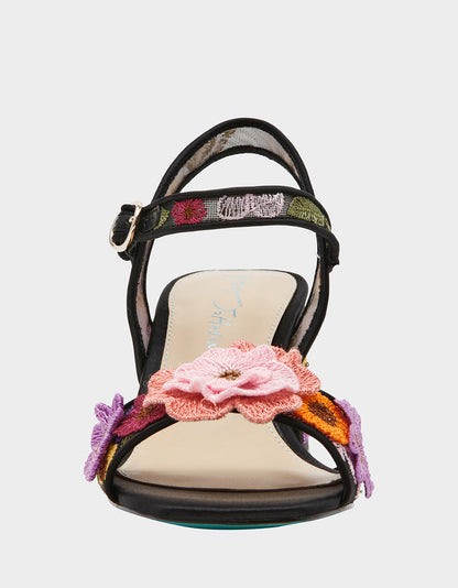 Betsey Johnson Featured - BLARE BLACK FLORAL Square-Toe Slingback Block Heel