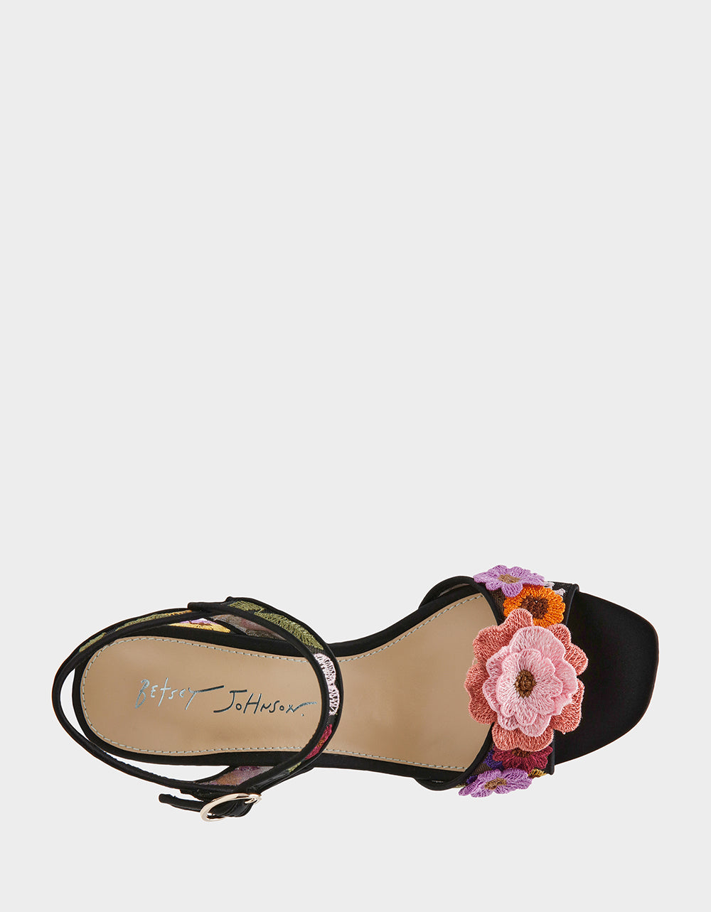 Betsey Johnson Featured - BLARE BLACK FLORAL Square-Toe Slingback Block Heel