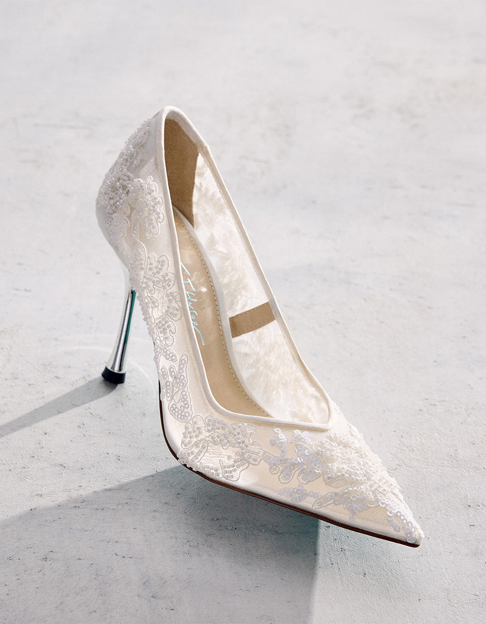 Betsey Johnson Premium - JENII IVORY Pointed-Toe Mesh Embellished Floral Print Pump Women's Heel