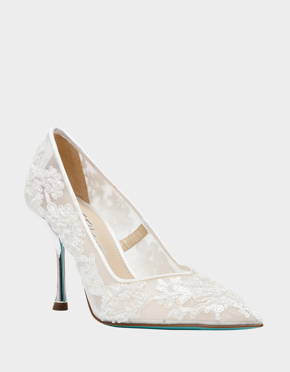Betsey Johnson Premium - JENII IVORY Pointed-Toe Mesh Embellished Floral Print Pump Women's Heel