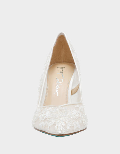 Betsey Johnson Premium - JENII IVORY Pointed-Toe Mesh Embellished Floral Print Pump Women's Heel