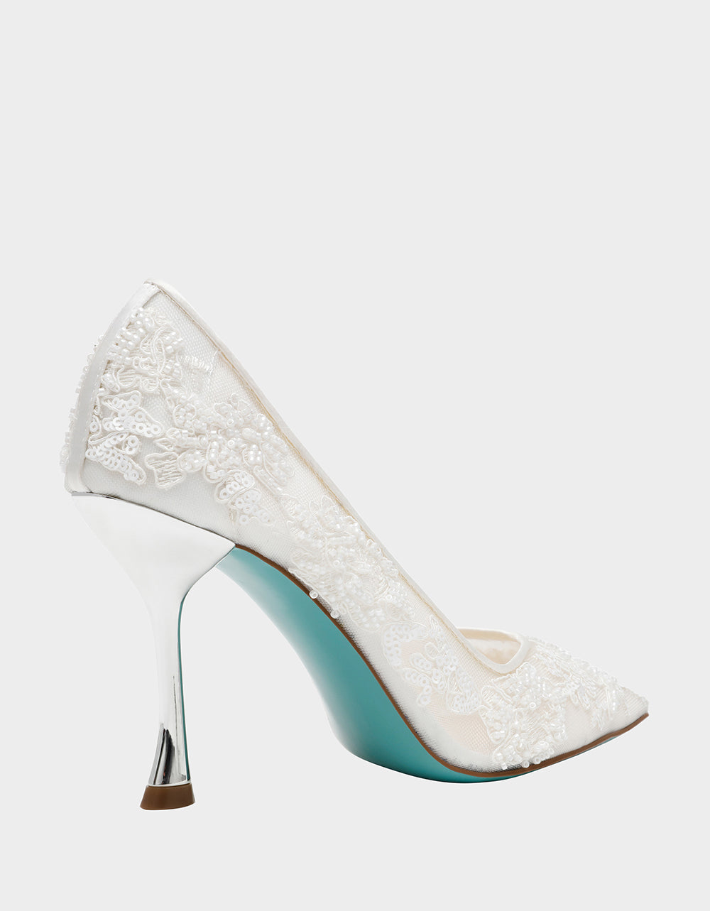 Betsey Johnson Premium - JENII IVORY Pointed-Toe Mesh Embellished Floral Print Pump Women's Heel