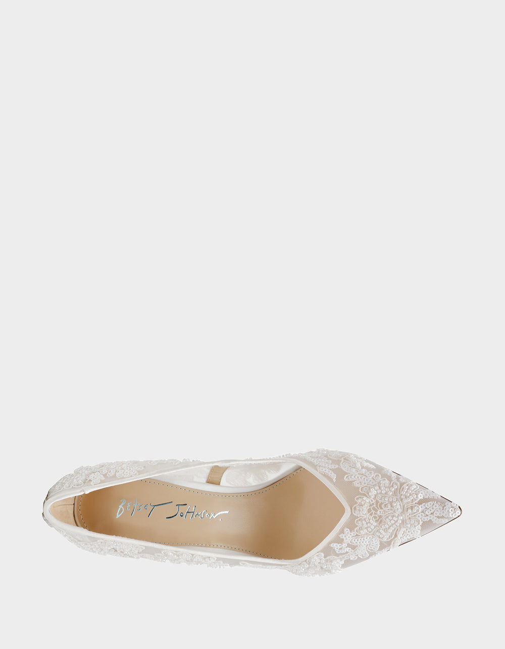 Betsey Johnson Premium - JENII IVORY Pointed-Toe Mesh Embellished Floral Print Pump Women's Heel