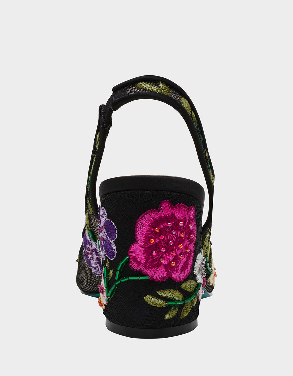 Betsey Johnson Latest - LIRA BLACK MULTI FLORAL Pointed-Toe Slingback Mesh Women's Heel