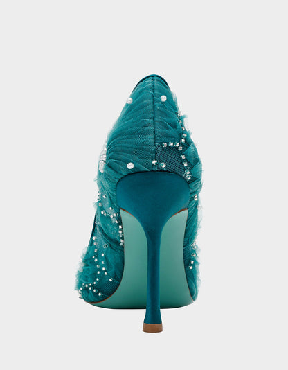 Betsey Johnson Customer Favorite - ROXIE EMERALD Pointed-Toe Mesh Stiletto Pump Women's Heel