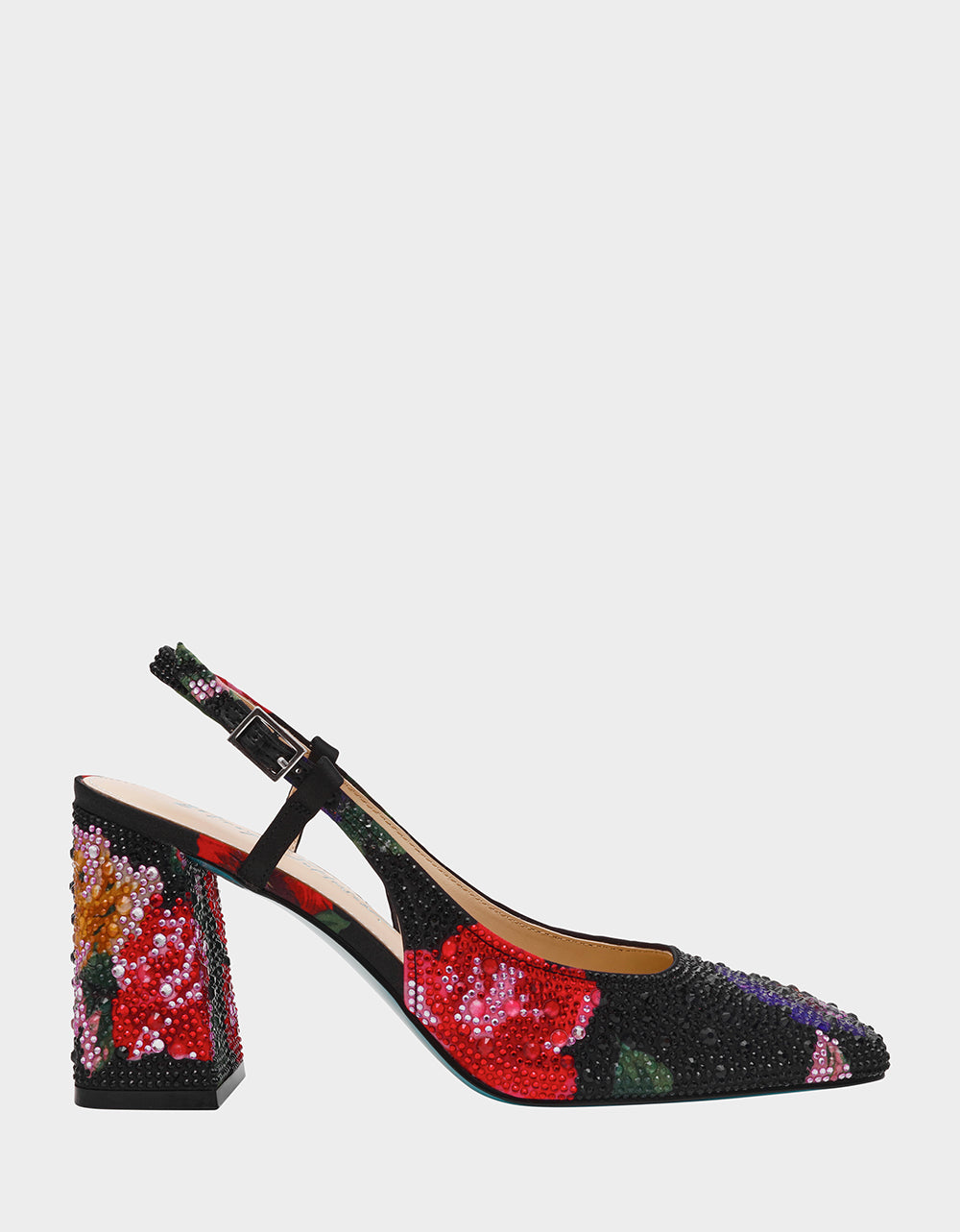 Betsey Johnson New - ELIAS BLACK MULTI FLORAL Square-Toe Slingback Women's Block Heel
